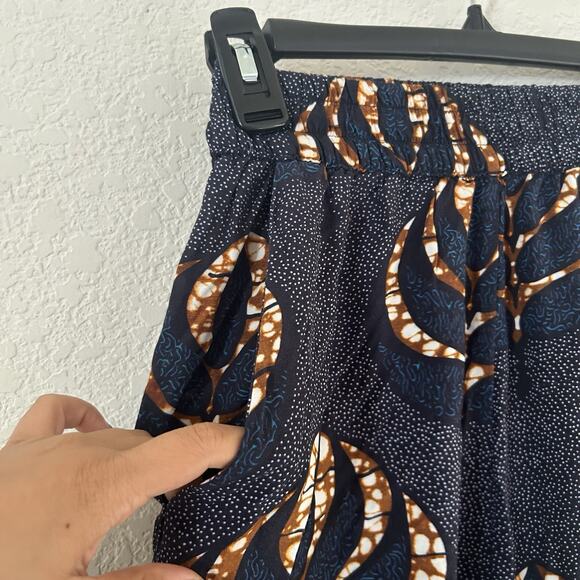 Mille Collines Pull On Pants Blue With Brown Leaves Print Size Small - Picture 3 of 7